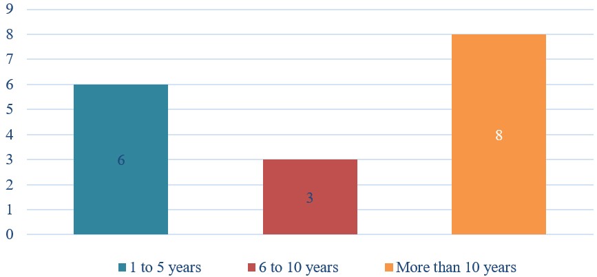 Years of experiences of the participating teachers