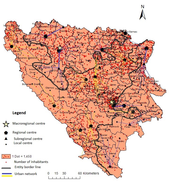 Network of urban centres and nodal-functional connections in BiH as optimal framework for implementation multi stages regional policies (Mutabdžija, G. 2018)
