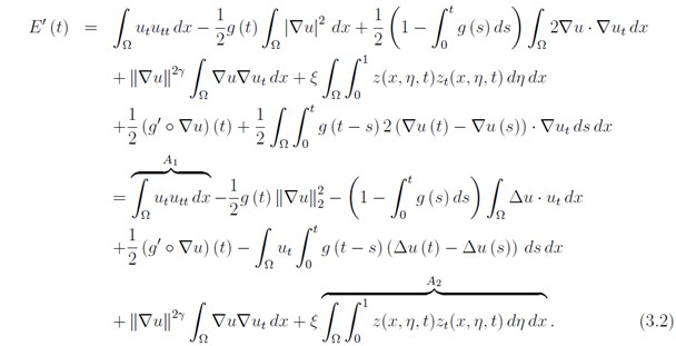 We differentiate the energy function E(t), and using equation (1.1) along with the integration by parts method, we obtain